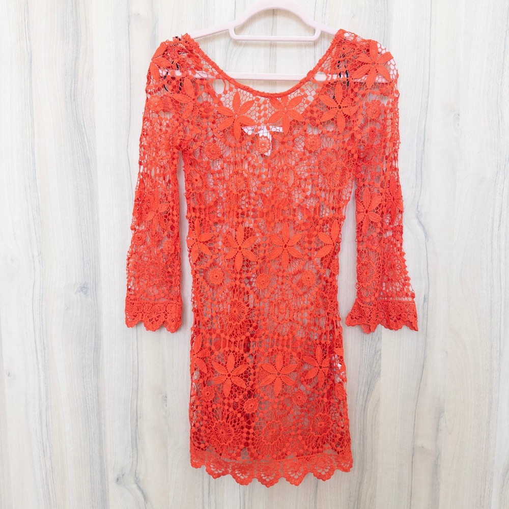 H&M x Coachella Womens Crochet‎ Mini Dress Size XS Orange Boho Festival Coastal